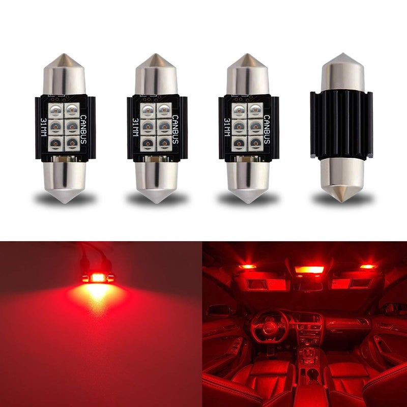 iBrightstar 9-30V Extremely Bright DE3175 DE3021 Festoon LED Bulbs Error Free 1.25" 31mm for Interior Map Dome Lights and License Plate Courtesy Lights, Red - Image 1
